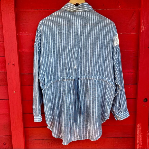 No tag linen/cotton striped button down tie back top - Picture 11 of 14